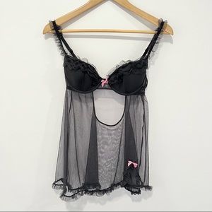 Victoria's Secret 36B Black Babydoll Sheer Chemise Top